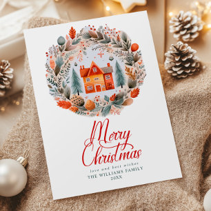Rustic Merry Christmas Wreath Sweet Home Holiday Card