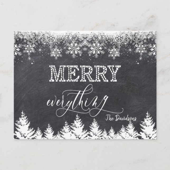 "Rustic Merry Everything Chalkboard Typography Announcement Postcard (Front)