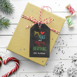 Rustic Merry Everything Colorful Chalkboard Gift Tags<br><div class="desc">Festive Christmas holiday gift tag features the phrase "Joy, Love, Peace and Merry Everything" in bold colors and modern type on a black chalkboard style background with custom text that you can personalize. Charcoal gray / soft black background with golden yellow, tangerine red / orange, turquoise blue, green and white...</div>
