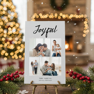 Rustic Merry Four Family Photo Collage Ash Holiday Card