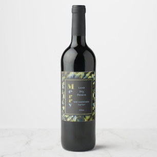 Rustic Merry Green Blue Foliage Christmas Wine Label