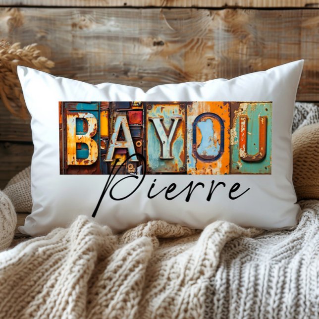 Rustic Metal Bayou Pierre Louisiana State Lumbar Pillow (Creator Uploaded)