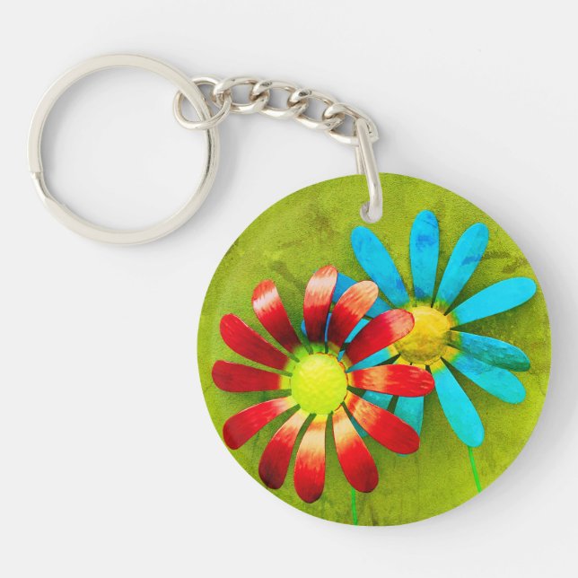 Rustic Metal Garden Flowers Keychain (Front)
