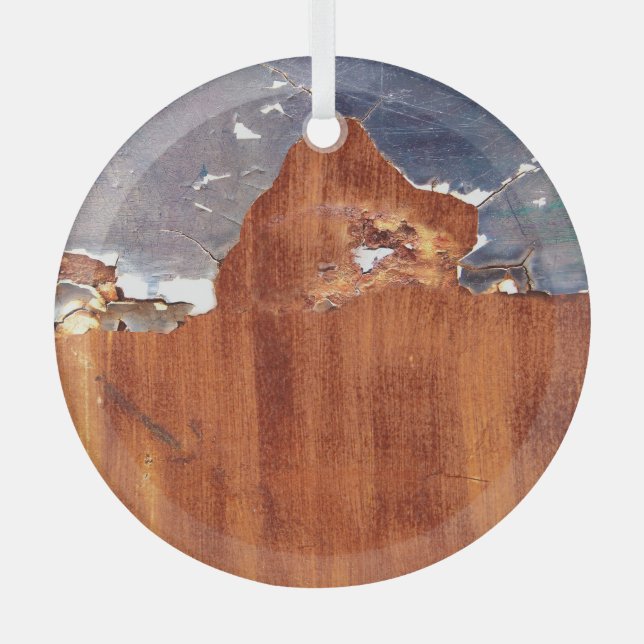 Rustic Metal: Vintage Iron Texture. Glass Ornament (Front)