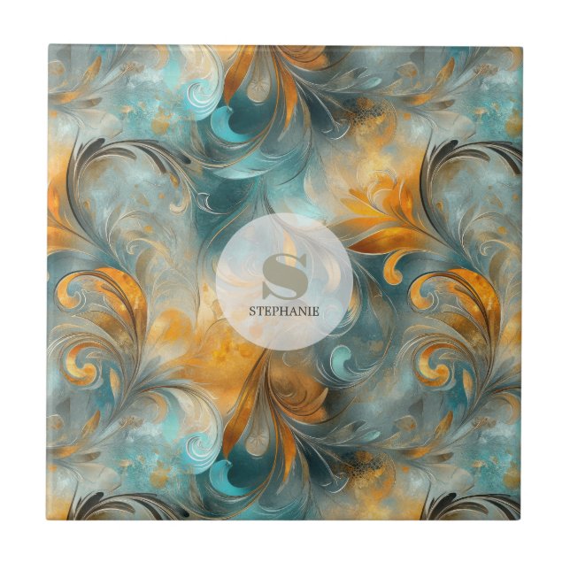 Rustic Metallic Paisley Abstract -Vintage-Inspired Tile (Front)