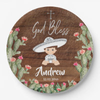 Rustic Mexican Silver Charro Baptism Paper Plate