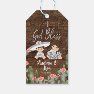 Rustic Mexican Silver Charro Baptism Twins Gift Tags