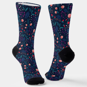 Rustic Midnight Blue Spring Flowers Garden Socks