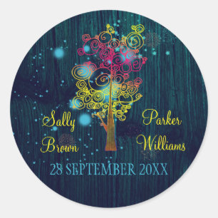 Rustic Midnight Blue Woodland Wedding Classic Round Sticker