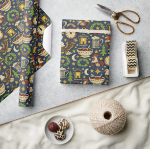 Rustic Midnight Revelry Folk Pattern Wrapping Paper