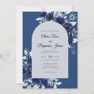 Rustic Midnight Sapphire Bloom Wedding Invitation