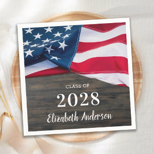 Rustic Military Graduation American Flag Patriotic Napkin
