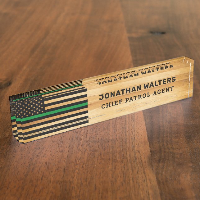 Rustic Military Thin Green Line Flag Wood Desk Nam Nameplate (Side)
