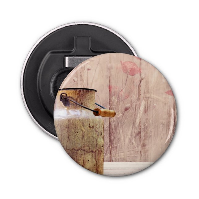 Rustic Milk Can Country Style on Wood Bottle Opener (Front)