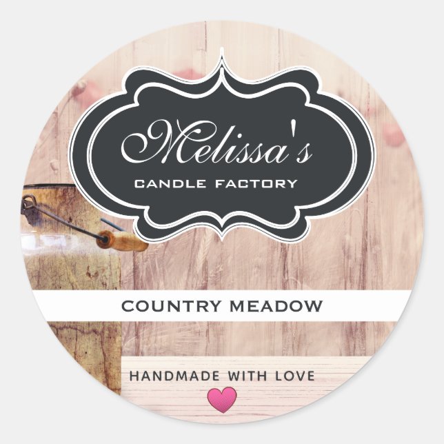 Rustic Milk Can Country Style on Wood Candle Soap Classic Round Sticker (Front)