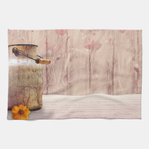 Rustic Milk Can Country Style on Wood Kitchen Towel