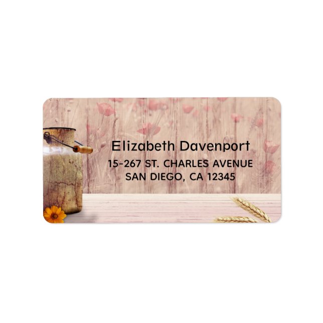 Rustic Milk Can Country Style on Wood Label (Front)