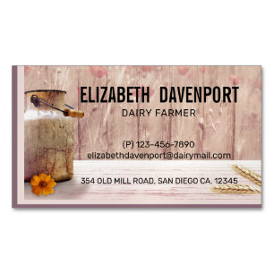 Rustic Milk Can Country Style on Wood Magnetic Business Card