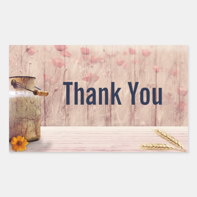 Rustic Milk Can Country Style on Wood Thank You Sticker (Front)