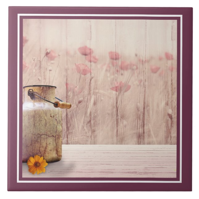 Rustic Milk Can Country Style on Wood Tile (Front)