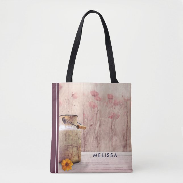 Rustic Milk Can Country Style on Wood Tote Bag (Front)