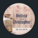 Rustic Milk Can Country Wedding Date Magnet<br><div class="desc">Wedding commemorative / save the date magnet with your personalized names and wedding date. Designed with a rustic country theme. An old rusting milk can with wheat and faded red flowers in the background set against a faint wood panel.</div>