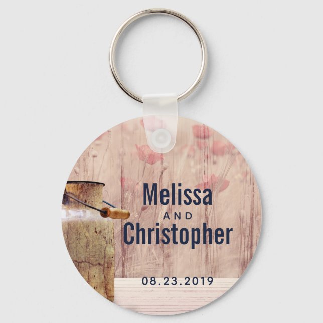 Rustic Milk Can Country Wedding Keychain (Front)