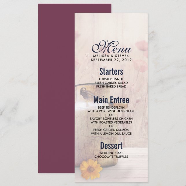 Rustic Milk Can Country Wedding Menu Invitation (Front/Back)