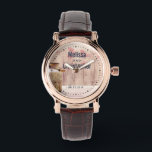 Rustic Milk Can Country Wedding Watch<br><div class="desc">Commemorative wedding watch with a rustic country theme. An old rusting milk can with a pretty orange flower by its side. Wheat and faded red poppies in the background set against a faint wood panel. Personalize with the wedding couple's names and wedding date.</div>