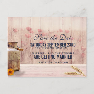 Rustic Milk Can with Flowers Save the Date Postcard