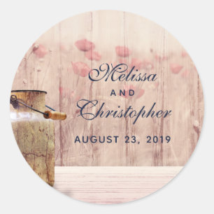 Rustic Milk Can with Wheat and Flowers Wedding Classic Round Sticker