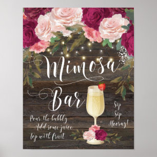 Rustic Mimosa Bar Wedding Sign Burgundy Pink