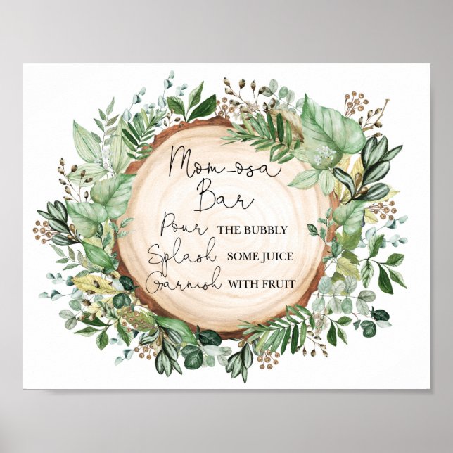 Rustic Mimosa Mom-osa Bar Greenery Baby Shower Poster (Front)