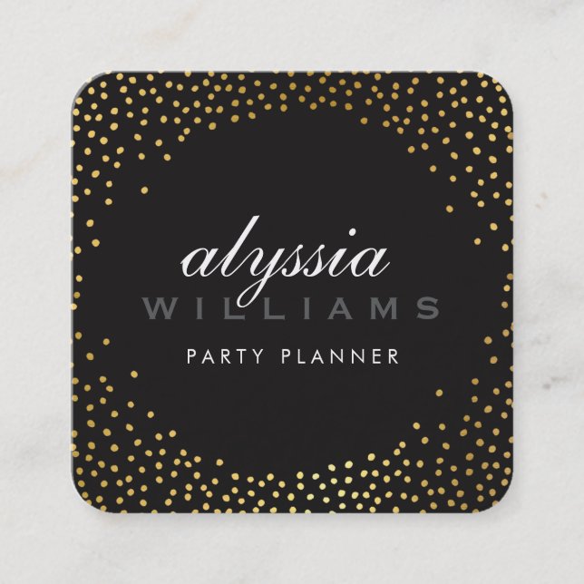 RUSTIC MINI CONFETTI cute luxe gold foil black Square Business Card (Front)