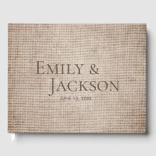 Rustic Minimal Brown Burlap Linen Wedding Guest Book