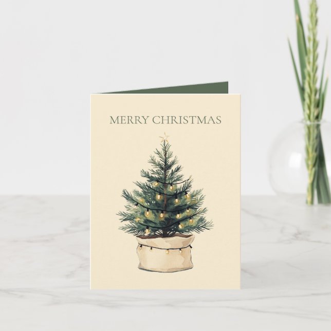 Rustic Minimal Christmas Tree Holiday Card (Front)