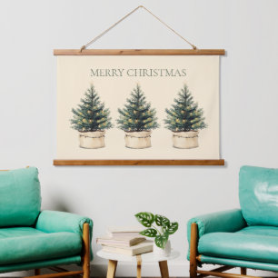 Rustic Minimal Christmas Tree Holiday Hanging Tapestry
