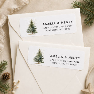 Rustic Minimal Christmas Tree Return Address Label
