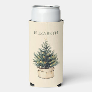 Rustic Minimal Christmas Tree Seltzer Can Cooler