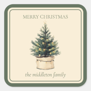 Rustic Minimal Christmas Tree Square Sticker