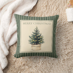 Rustic Minimal Christmas Tree Throw Pillow
