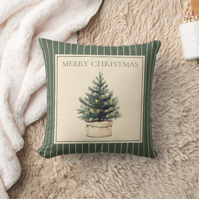 Rustic Minimal Christmas Tree Throw Pillow (Blanket)