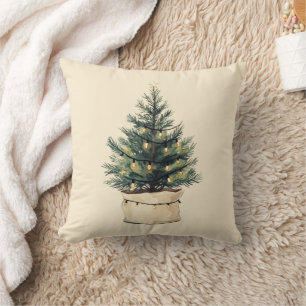 Rustic Minimal Christmas Tree Throw Pillow