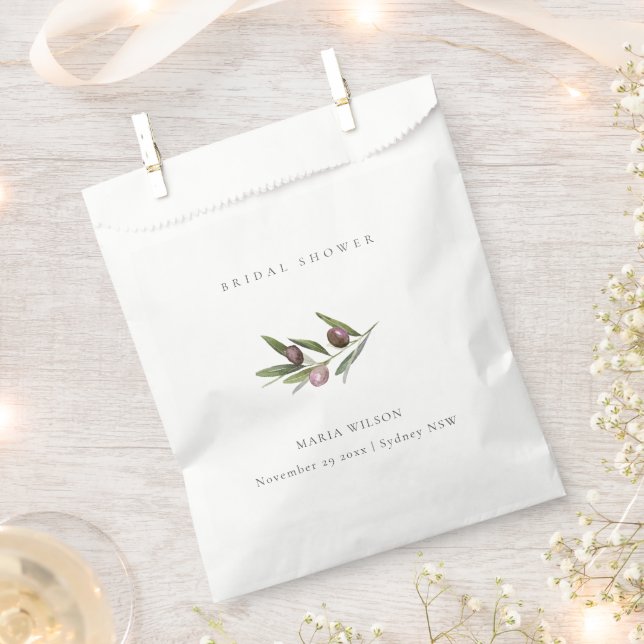 Rustic Minimal Olive Branch Foliage Bridal Shower Favour Bag (Clipped)