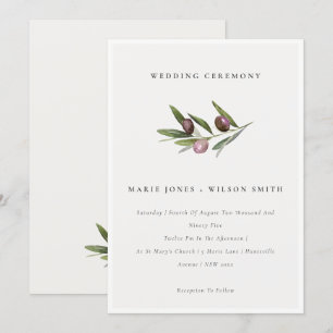 Rustic Minimal Olive Branch Foliage Wedding Invite