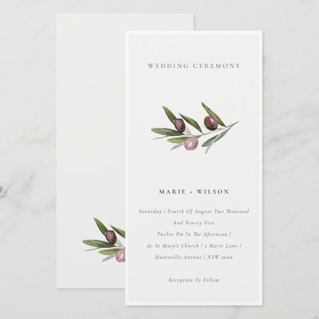 Rustic Minimal Olive Branch Foliage Wedding Invite (Front/Back)
