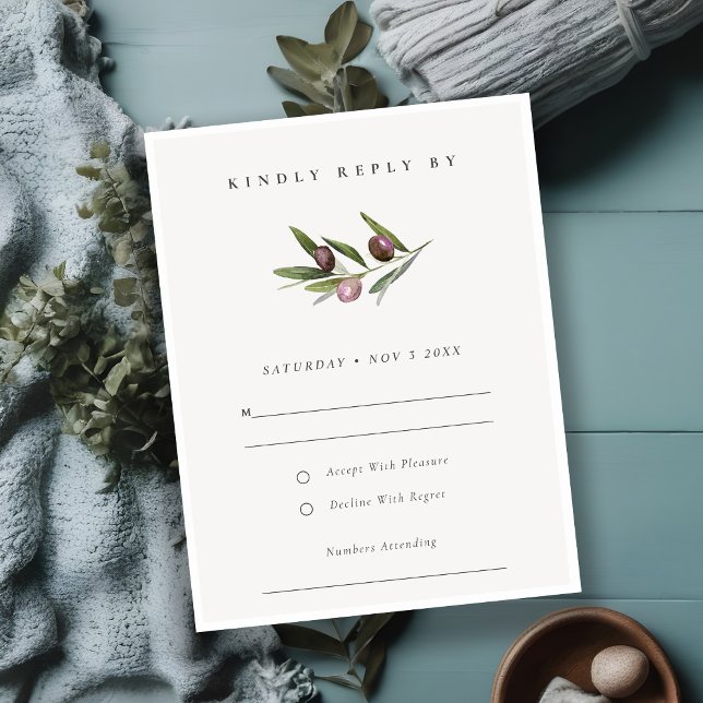 Rustic Minimal Olive Branch Foliage Wedding RSVP (Creator Uploaded)