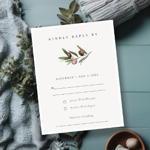 Rustic Minimal Olive Branch Foliage Wedding RSVP Card