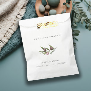 Rustic Minimal Olive Branch Foliage Wedding Thanks Favour Bag