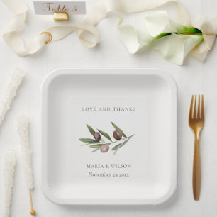 Rustic Minimal Olive Branch Foliage Wedding Thanks Paper Plate